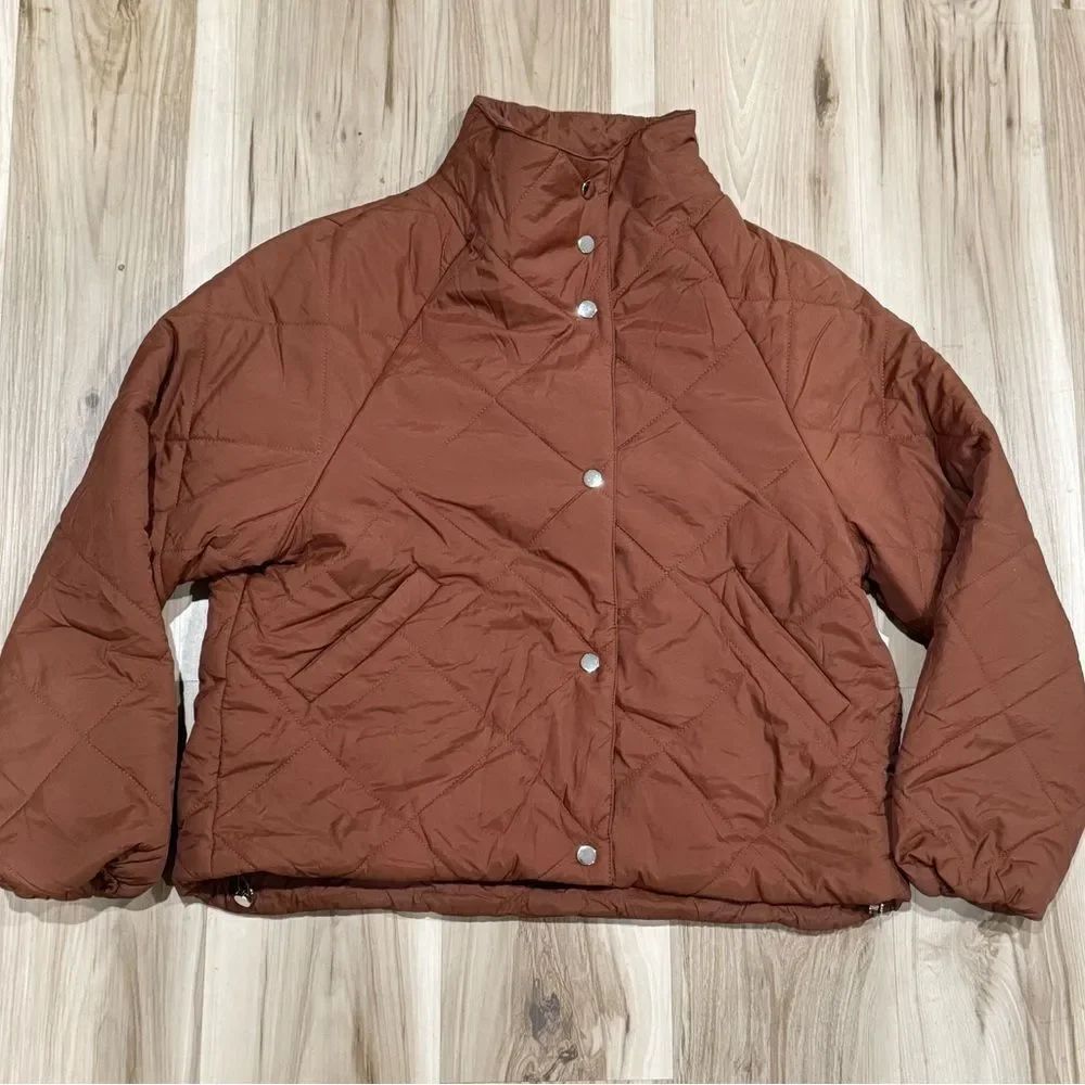 Grace Karin Brown Quilted Coat Jacket Women’s Small